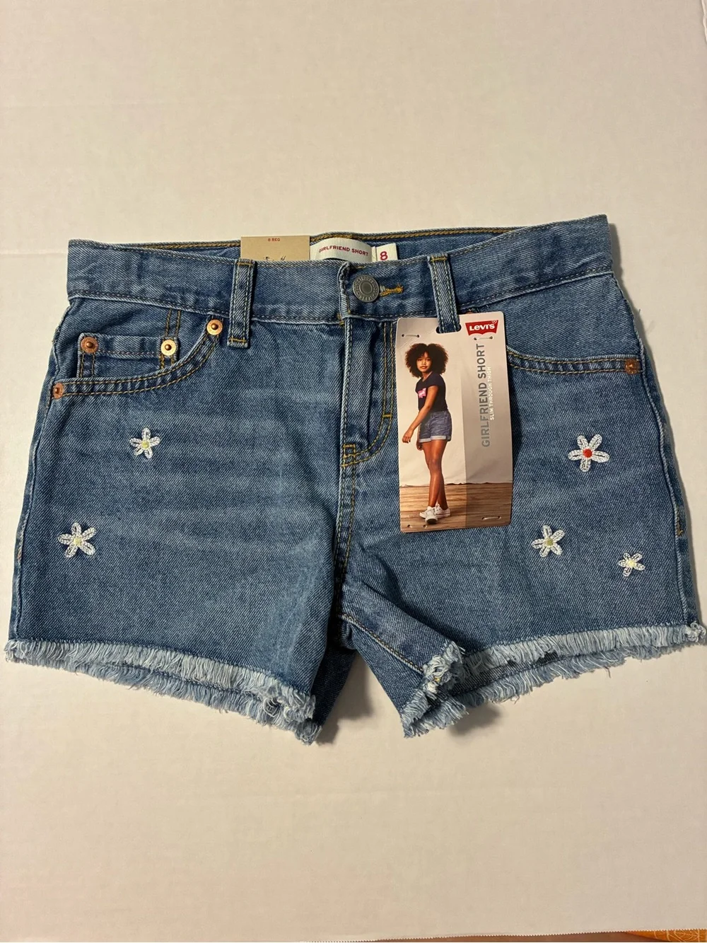 Levi’s Floral Embroidered High-Rise Girlfriend Shorts Girl’s size 8 Medium
